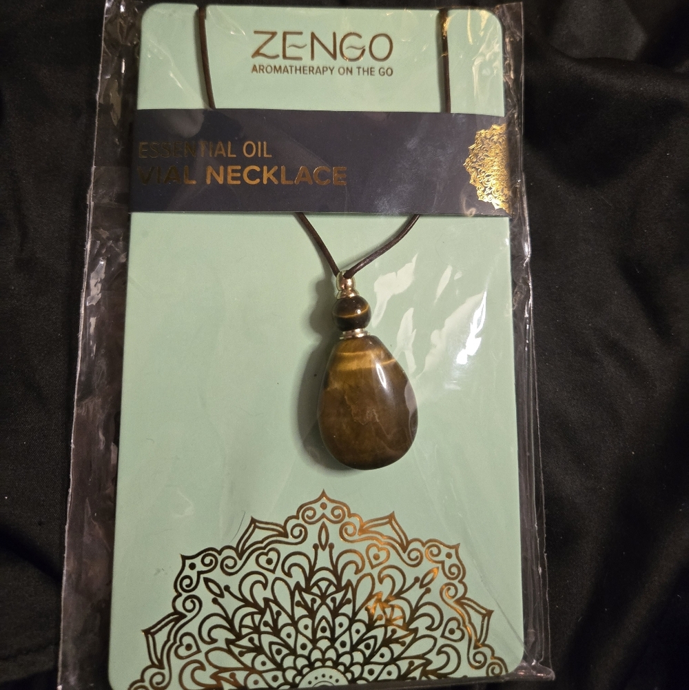 ❤️‍🔥Zengo Essential Oil Vial Necklace – Tiger’s Eye Aromatherapy Pendant – NWT